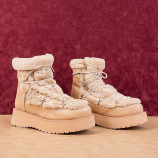 Paloma Barcelo Women Platform Beige Leather Lace-up Ankle Boots 10-10.5US EUR41