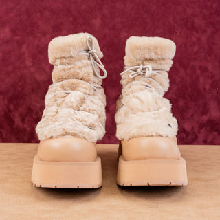 Paloma Barcelo Women Platform Beige Leather Lace-up Ankle Boots 10-10.5US EUR41