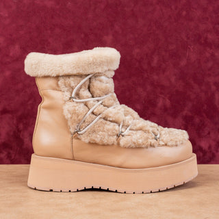 Paloma Barcelo Women Platform Beige Leather Lace-up Ankle Boots 10-10.5US EUR41