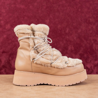 Paloma Barcelo Women Platform Beige Leather Lace-up Ankle Boots 10-10.5US EUR41