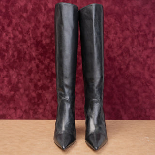 Stuart Weitzman Women 75 Pointy Toe Black Leather Fashion Party Knee Boots 10