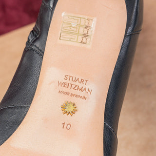 Stuart Weitzman Women 75 Pointy Toe Black Leather Fashion Party Knee Boots 10