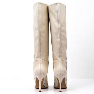 Larroude Women Kate Ivory Leather Pointy Slip-on Dress Knee Boots size 7.5