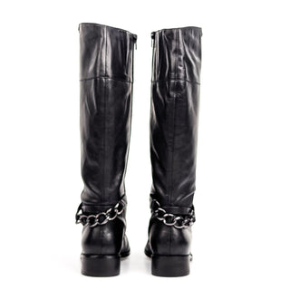 Seychelles Women Black Leather Chain Link Riding Equestrian Tall Boots sz 10