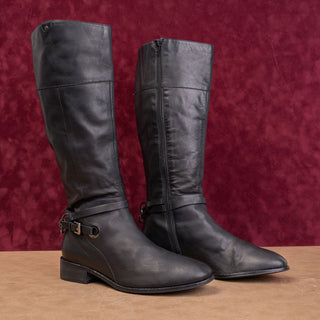 Seychelles Women Black Leather Vintage Retro 90s Buckle Riding Knee Boots sz 9.5