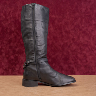 Seychelles Women Black Leather Vintage Retro 90s Buckle Riding Knee Boots sz 9.5