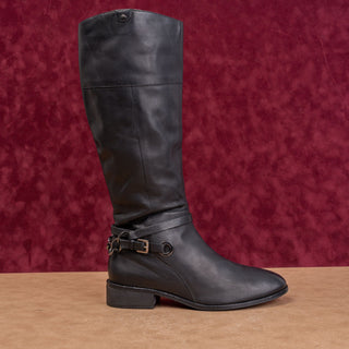 Seychelles Women Black Leather Vintage Retro 90s Buckle Riding Knee Boots sz 9.5