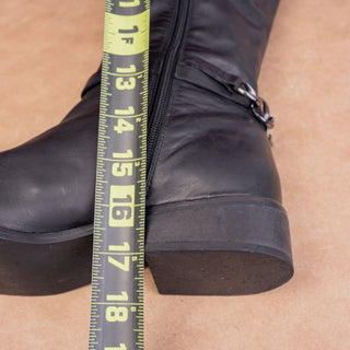 Seychelles Women Black Leather Vintage Retro 90s Buckle Riding Knee Boots sz 9.5