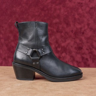 Paul Green Women Moto Biker Harness Black Leather Zip Ankle Boots sz 6.5US UK 4