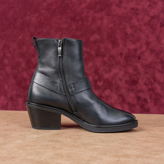 Paul Green Women Moto Biker Harness Black Leather Zip Ankle Boots sz 6.5US UK 4