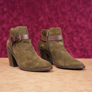 Aquatalia Women Liana Sage Suede Western Rodeo Festival Ankle Boots size 9.5