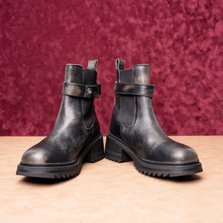 Steve Madden Women Gate Black Leather Platform Festival Chelsea Boots sz 9