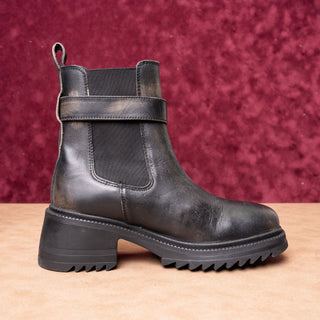 Steve Madden Women Gate Black Leather Platform Festival Chelsea Boots sz 9