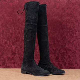 Stuart Weitzman Women Lowland Back Lace Tie Black Suede OTK fashion Boots sz 8