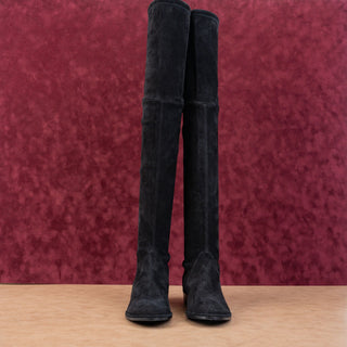 Stuart Weitzman Women Lowland Back Lace Tie Black Suede OTK fashion Boots sz 8