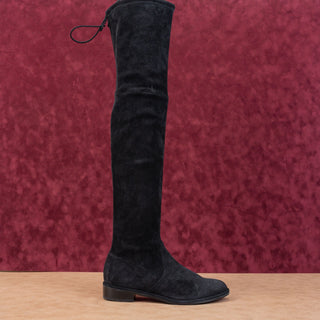 Stuart Weitzman Women Lowland Back Lace Tie Black Suede OTK fashion Boots sz 8