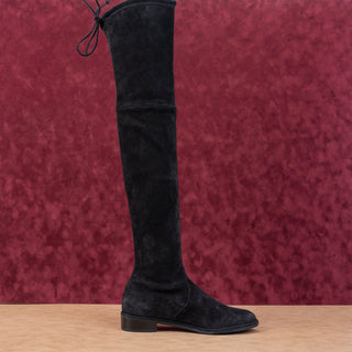 Stuart Weitzman Women Lowland Back Lace Tie Black Suede OTK fashion Boots sz 8