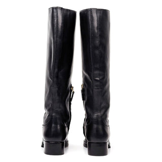 Tory Burch Women Miller T Logo Black Leather Riding Knee Boots size 7