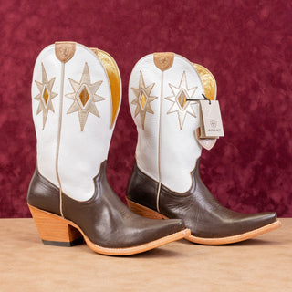 Ariat Women Starlight Brown White Leather Western Cowboy Mid Calf boots sz 8.5US