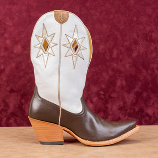 Ariat Women Starlight Brown White Leather Western Cowboy Mid Calf boots sz 8.5US