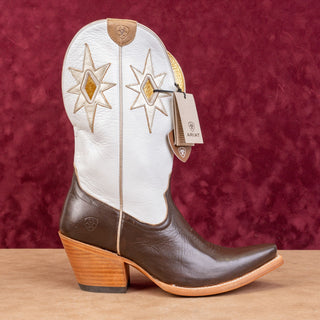 Ariat Women Starlight Brown White Leather Western Cowboy Mid Calf boots sz 8.5US