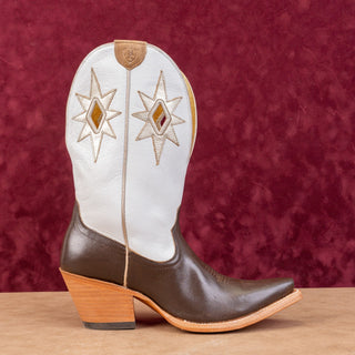 Ariat Women Starlight Brown White Leather Western Cowboy Mid Calf boots sz 8.5US