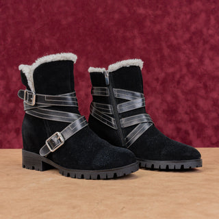 Nine West Women Davy Black Suede Fleece Lined Zip Winter Snow Boots sz 10