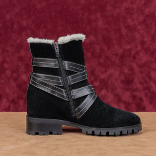 Nine West Women Davy Black Suede Fleece Lined Zip Winter Snow Boots sz 10