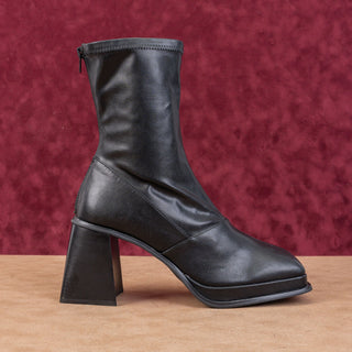 Topshop Women Black Faux Leather Block heel Fashion Ankle Boots sz 10US EUR41