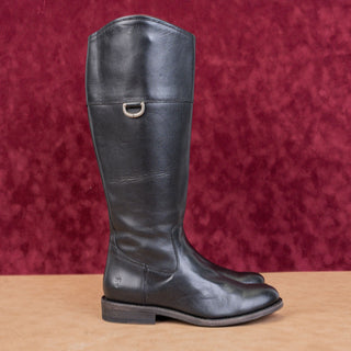 Frye Women Melissa D Ring Black Leather Zip Riding Equestrian Tall Boots sz 6.5