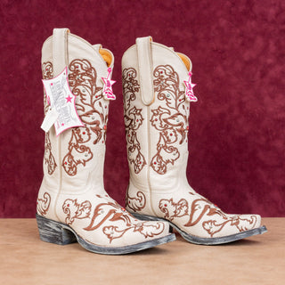 Los Altos Wmn Swarovski Rhinestones Bone Leather Snip Western Cowboy Boots 5