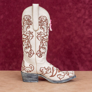 Los Altos Wmn Swarovski Rhinestones Bone Leather Snip Western Cowboy Boots 5