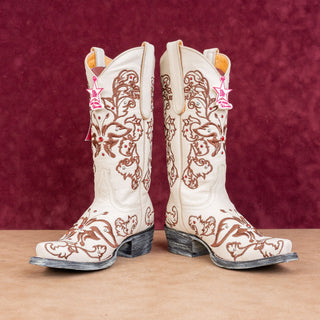 Los Altos Wmn Swarovski Rhinestones Bone Leather Snip Western Cowboy Boots 5