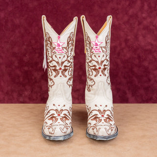 Los Altos Wmn Swarovski Rhinestones Bone Leather Snip Western Cowboy Boots 5