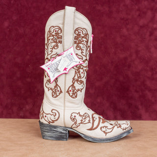 Los Altos Wmn Swarovski Rhinestones Bone Leather Snip Western Cowboy Boots 5