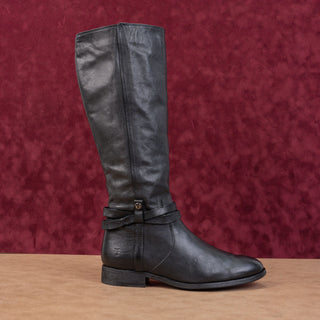 Frye Women Belted Equestrian Riding Tall Zip Black Leather Knee Boots sz 8.5