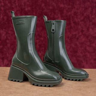 Chloe Women Betty Green Rubber Rain Wellies Festival Mid boots size 5.5US EUR36