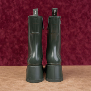 Chloe Women Betty Green Rubber Rain Wellies Festival Mid boots size 5.5US EUR36