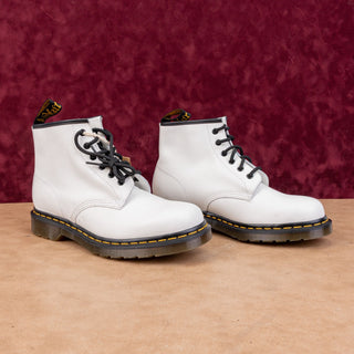 Dr Martens Unisex 101 Boots White Leather Yellow Stitch size W10 M9