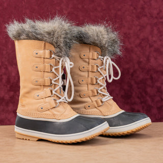 Sorel Women Joan of Artic Tan Faux Fur Waterproof Snow Winter Boots size 12