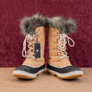 Sorel Women Joan of Artic Tan Faux Fur Waterproof Snow Winter Boots size 12