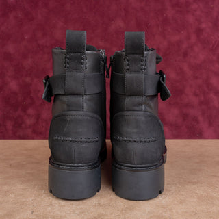UGG Women Noe Moto Buckles Black Leather Strap Lace-up Combat Boots sz 12