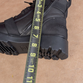 UGG Women Noe Moto Buckles Black Leather Strap Lace-up Combat Boots sz 12