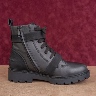 UGG Women Noe Moto Buckles Black Leather Strap Lace-up Combat Boots sz 12