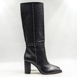 Paige Women Kelly Stud Black Leather Heel Pointy Tall Boots size 10.5