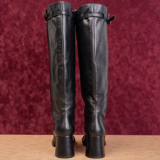 Khaite Women Black Leather Fold Over Strap Circular Heel Boots sz 9.5US EUR39.5
