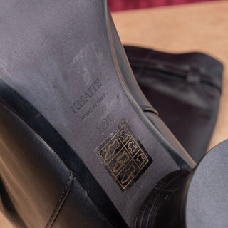 Khaite Women Black Leather Fold Over Strap Circular Heel Boots sz 9.5US EUR39.5