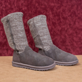UGG Women Grey Suede Sequin Knit Slip-on Casual Comfortable Boots sz 8