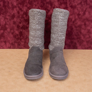UGG Women Grey Suede Sequin Knit Slip-on Casual Comfortable Boots sz 8