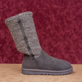 UGG Women Grey Suede Sequin Knit Slip-on Casual Comfortable Boots sz 8